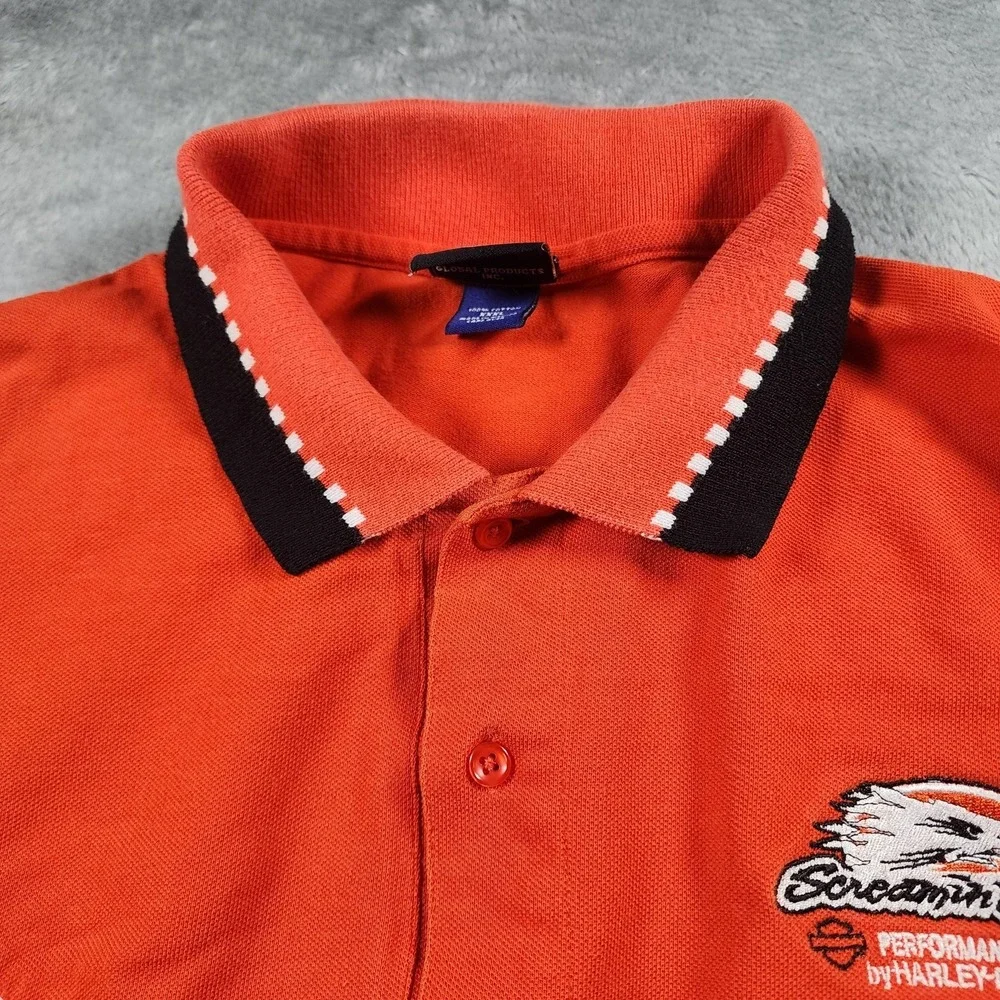 Harley Davidson Polo Shirt Mens 3XL Orange Black Screamin Eagle Biker Colorblock - Picture 2 of 13